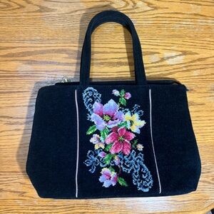 EUC Feiler Petit Point Needlepoint Floral Chenille Tapestry Bag/Tote Purse